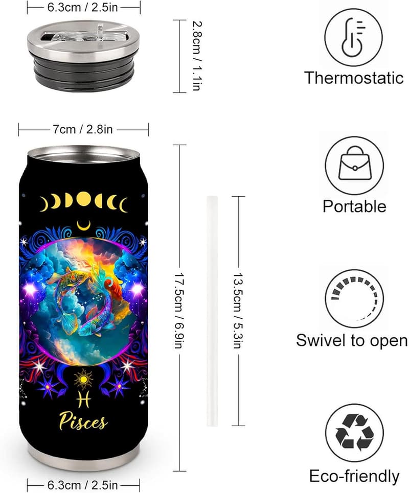 Pisces Zodiac Stainless Steel Tumbler with Straw - 17 Oz