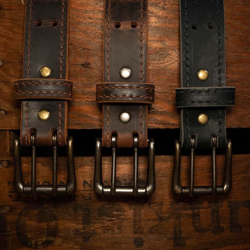 Handmade Men's Retro Leather Belt with Antique Brass Buckle