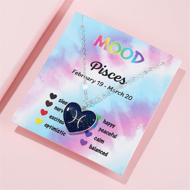 Zodiac Heart Pendant Necklace with Adjustable Chain for Astrology