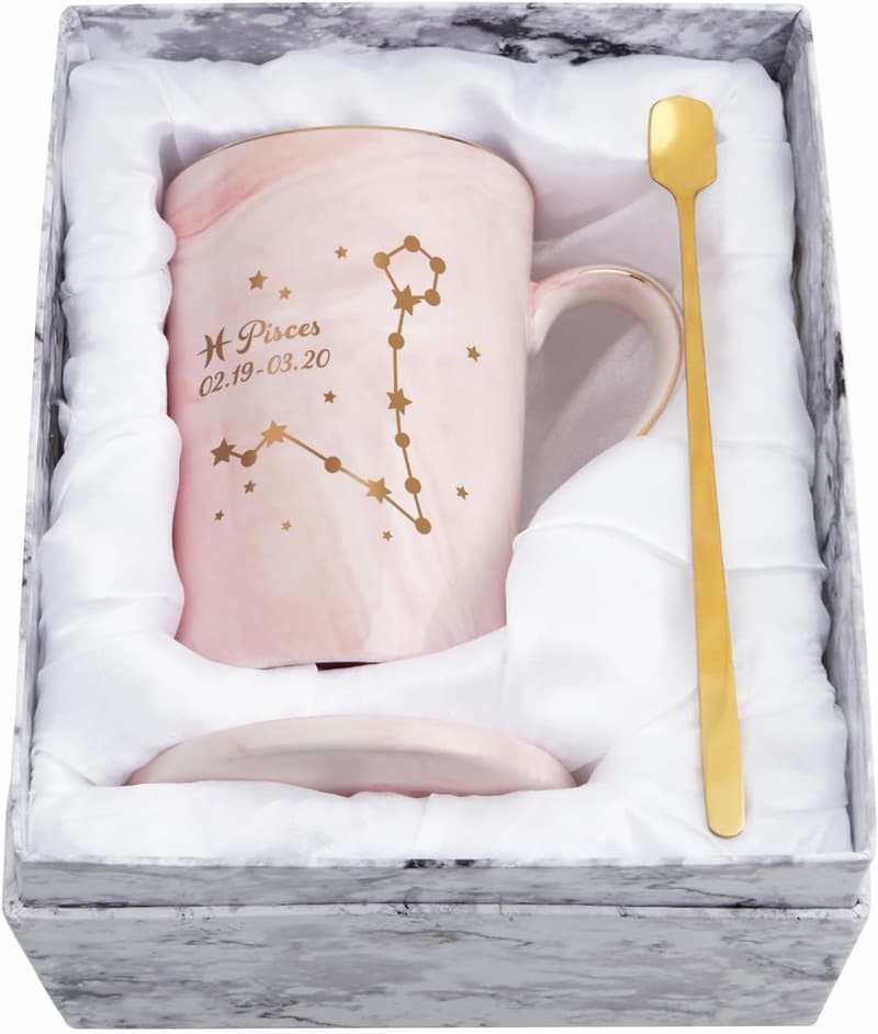Pisces Constellation Mug for Women - Pink 14 Oz Gift Box