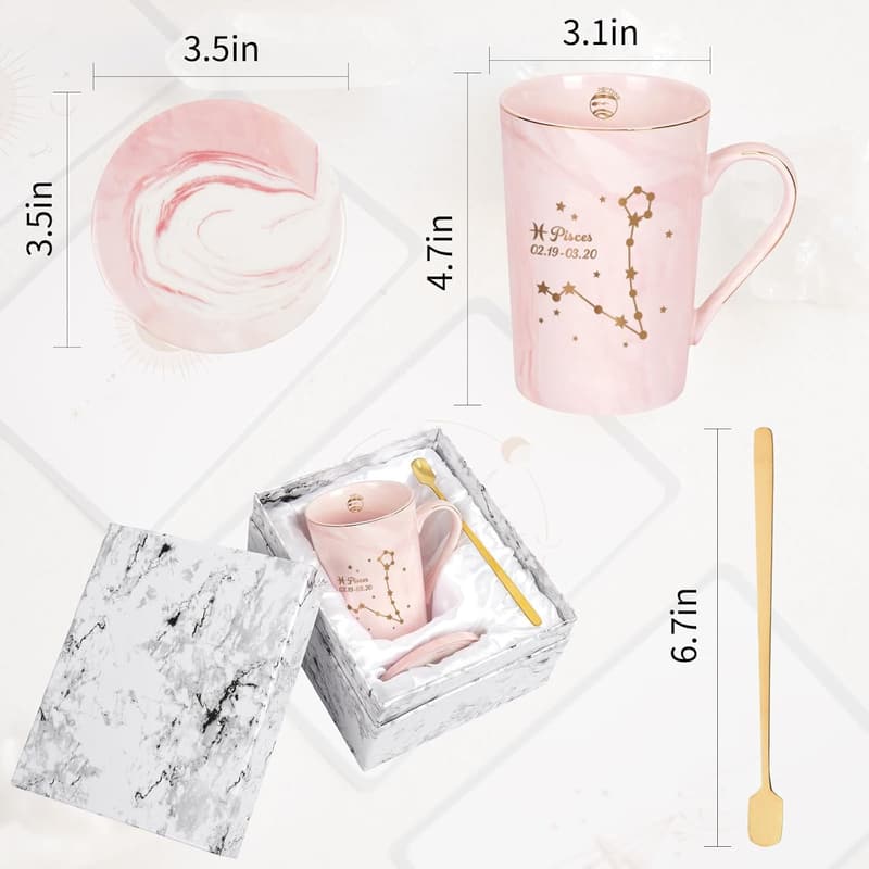 Pisces Constellation Mug for Women - Pink 14 Oz Gift Box