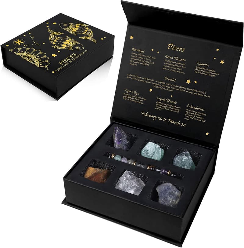 Zodiac Healing Crystal Jewelry Set for Women with Horoscope Box