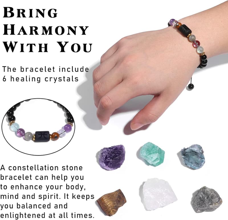 Zodiac Healing Crystal Jewelry Set for Women with Horoscope Box