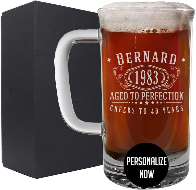 40th Birthday Customized Glass Beer Mug for Men