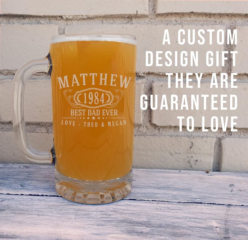 40th Birthday Customized Glass Beer Mug for Men