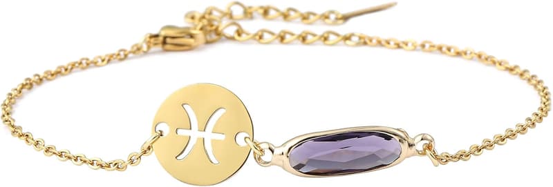 Zodiac Birthstone Bracelet - 14k Gold Plated Woman's Gift