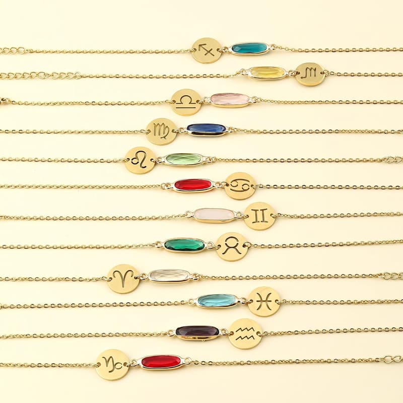 Zodiac Birthstone Bracelet - 14k Gold Plated Woman's Gift
