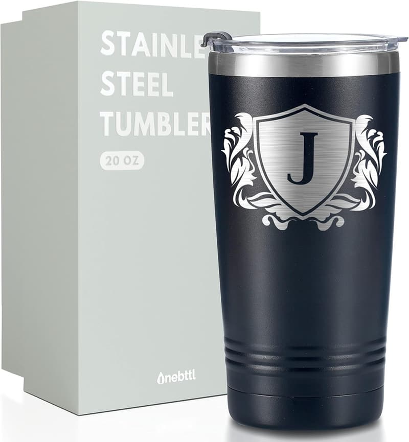 Personalized Monogrammed Travel Tumbler for Him - 20oz Black