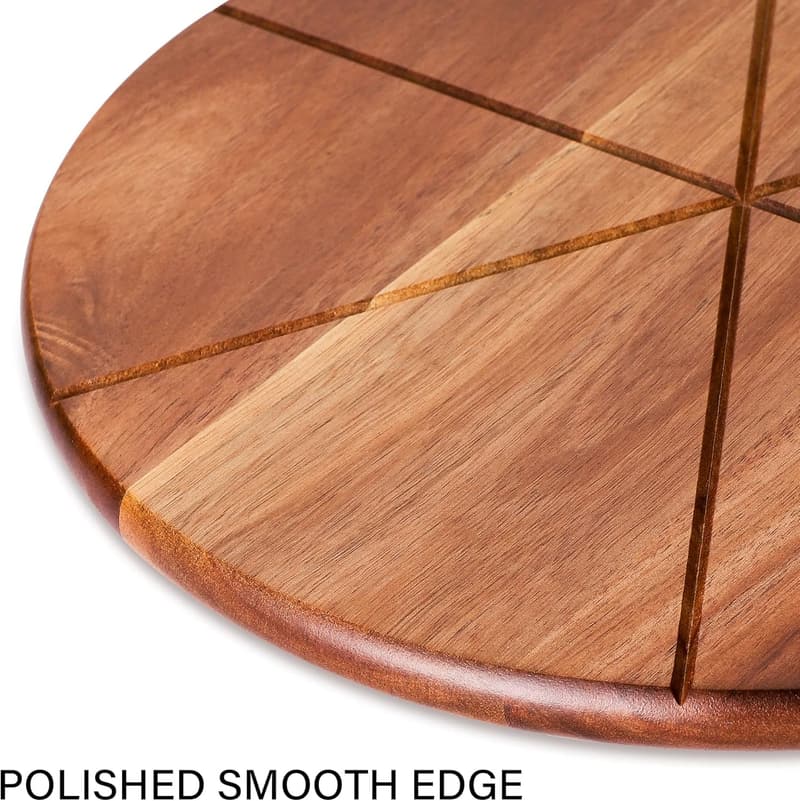 Wooden Pizza Peel with Handle - 12 Inch Round Cutting Board