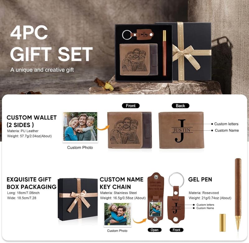 Personalized Leather Wallet for Men - Gift for Husband