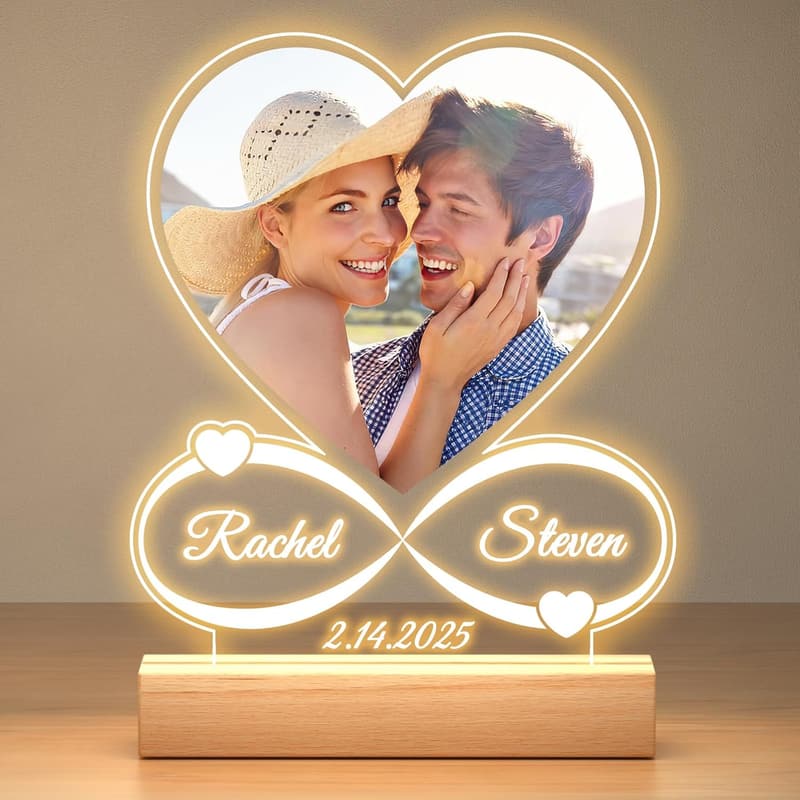 Personalized Photo Frame with Night Light - Anniversary Gift for Couples