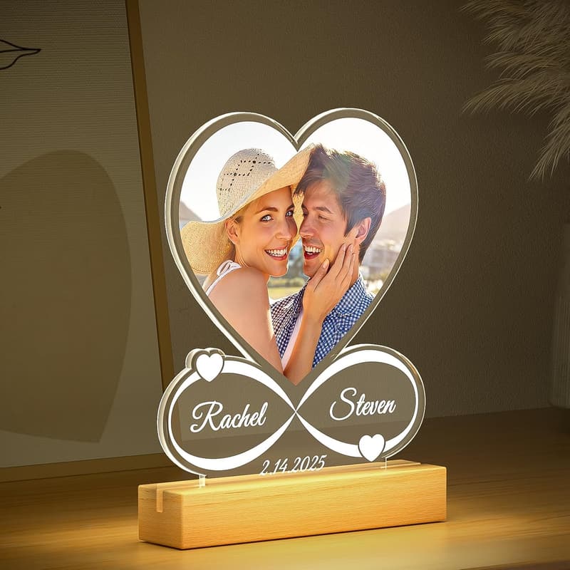 Personalized Photo Frame with Night Light - Anniversary Gift for Couples