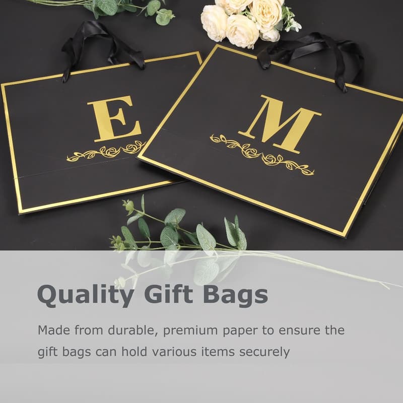 Personalized Black Gold Gift Bag with Card - Letter J