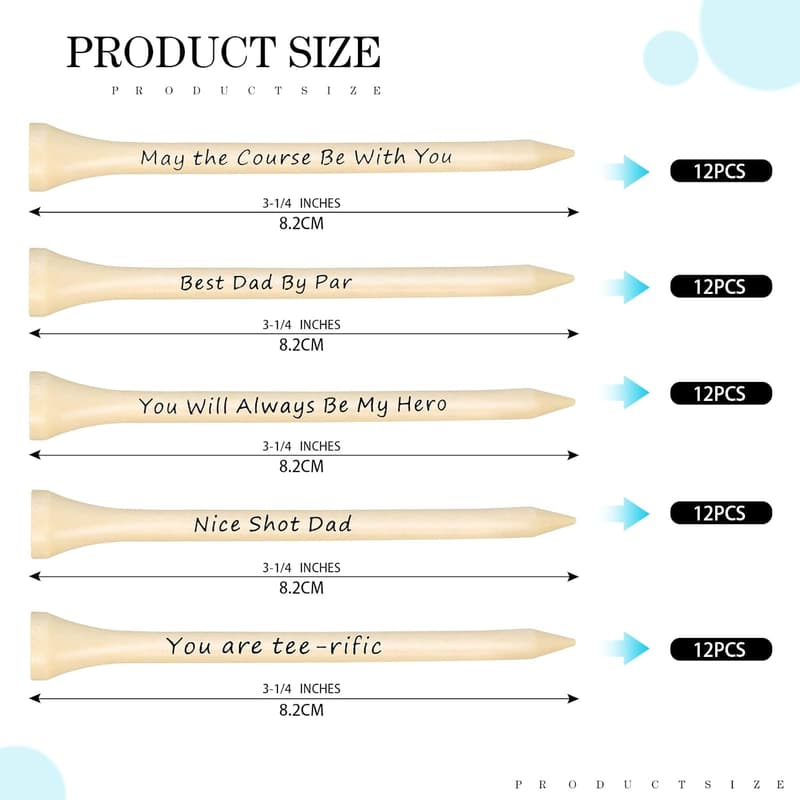 Father's Day Wooden Golf Tees Set - 60 Pcs with Fun Sayings