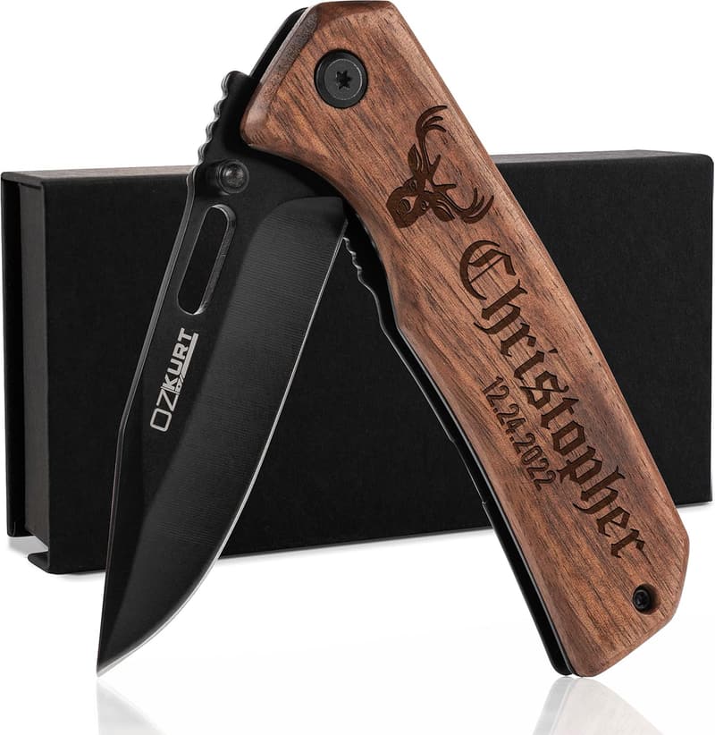 Personalized Engraved Walnut Pocket Knife for Men