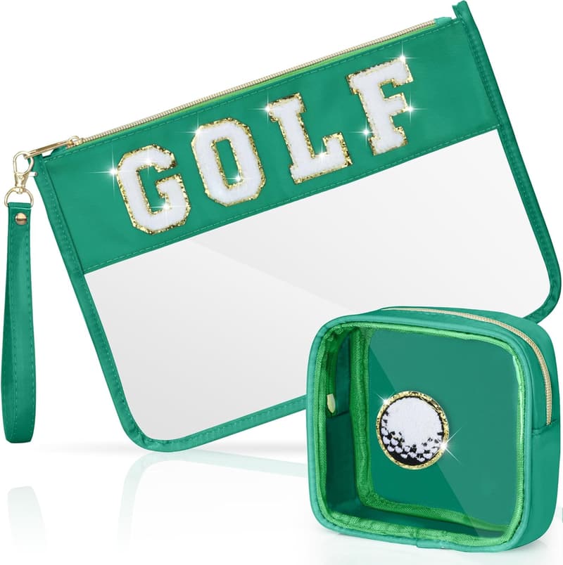 Golf Gifts Makeup Bag Set - Chenille Patch & Clear PVC Organizer