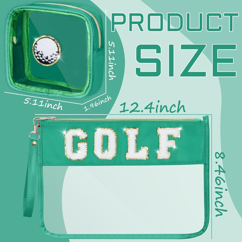 Golf Gifts Makeup Bag Set - Chenille Patch & Clear PVC Organizer