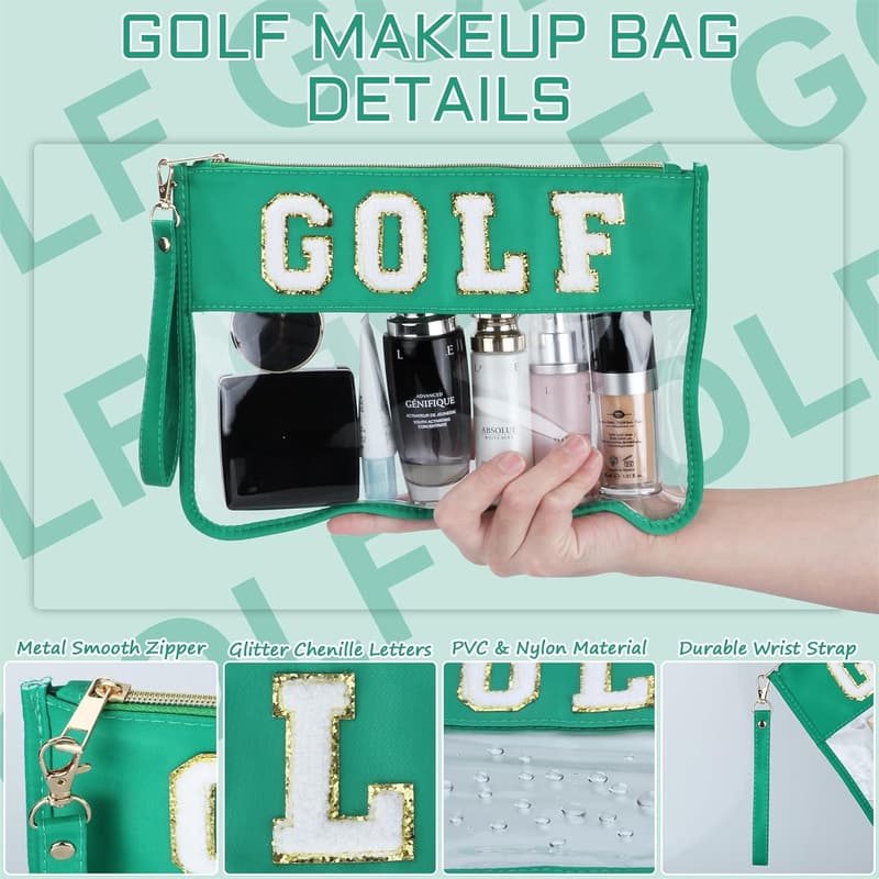 Golf Gifts Makeup Bag Set - Chenille Patch & Clear PVC Organizer