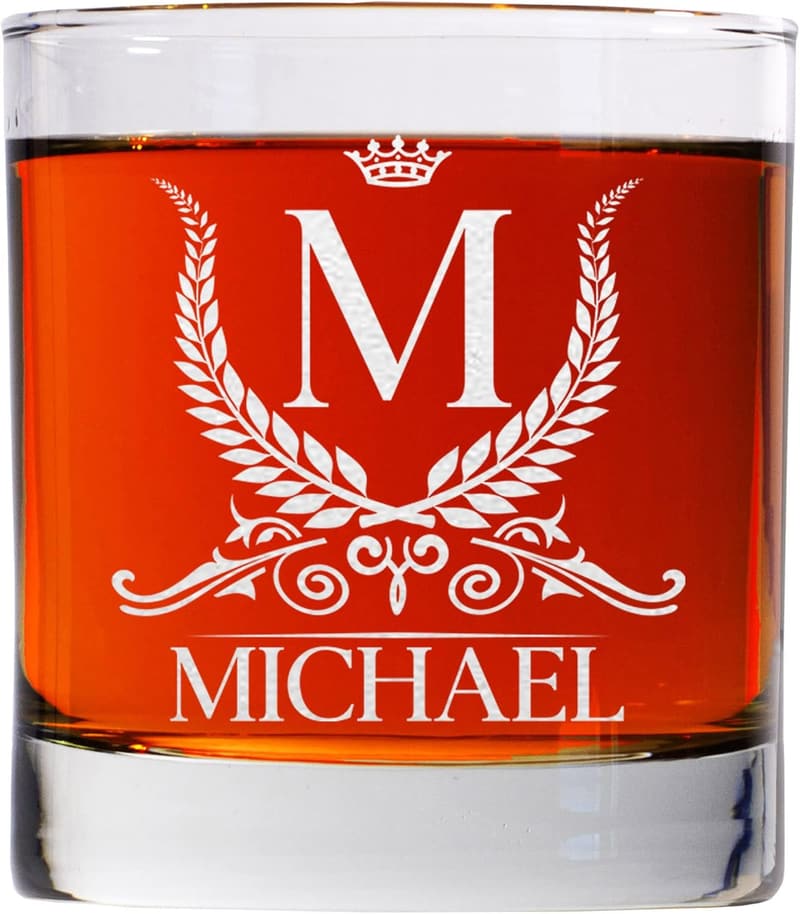 Personalized 11oz Whiskey Glass - Engraved Monogram Gift for Couples