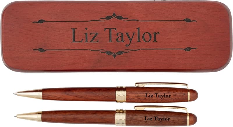 Personalized Deluxe Rosewood Pen & Pencil Set with Case