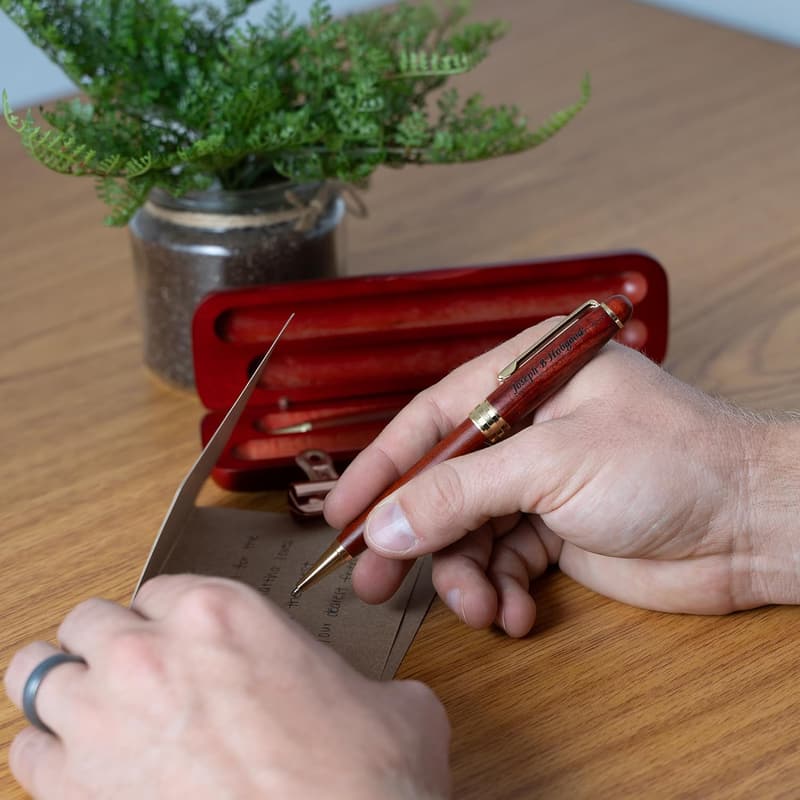 Personalized Deluxe Rosewood Pen & Pencil Set with Case