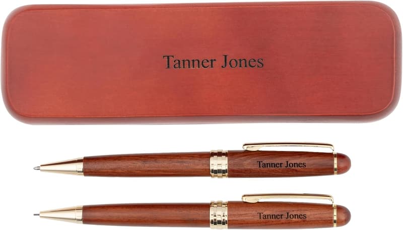 Personalized Rosewood Ballpoint Pen & Pencil Set for Men & Women