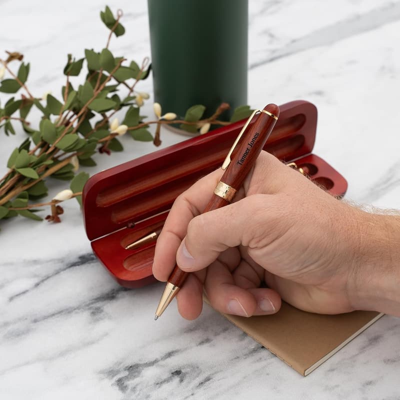 Personalized Rosewood Ballpoint Pen & Pencil Set for Men & Women