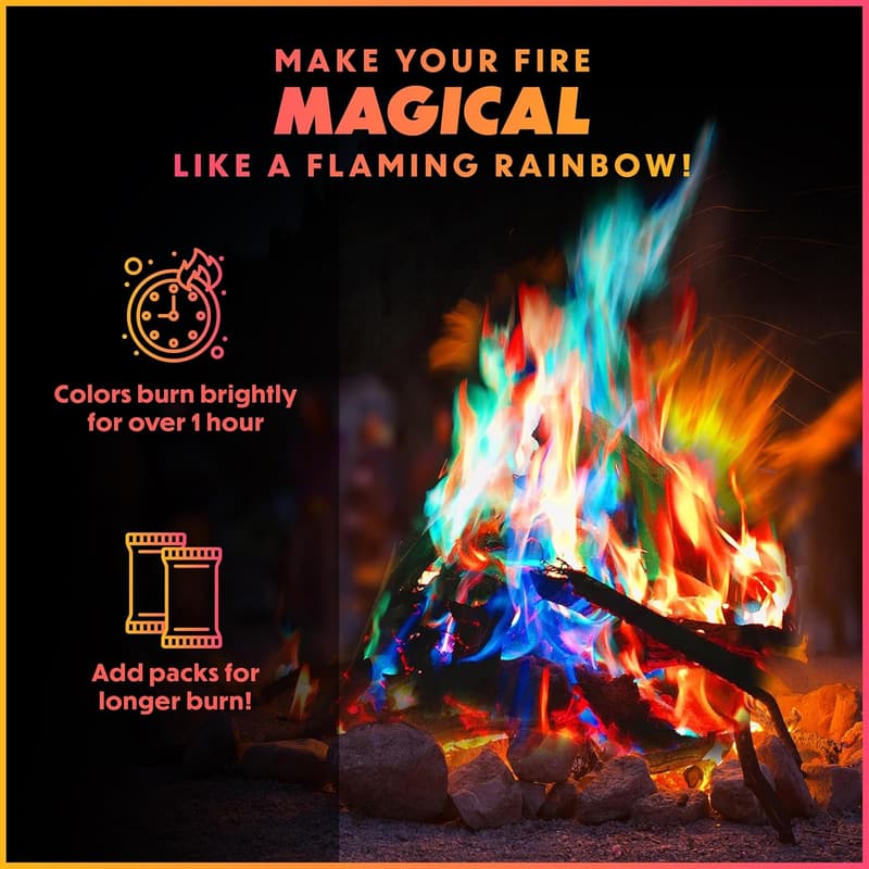 Color Changing Flame Packets - 25 Pack for Fire Pits & Campfires