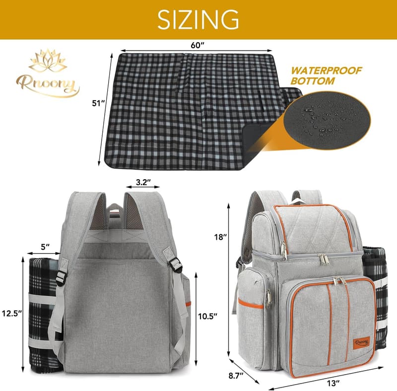 Picnic Backpack with Insulated Cooler and Cutlery Set for Couples