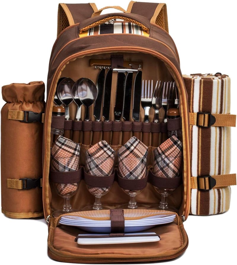 Picnic Backpack for 4 with Cooler & Blanket - Perfect Family Gift