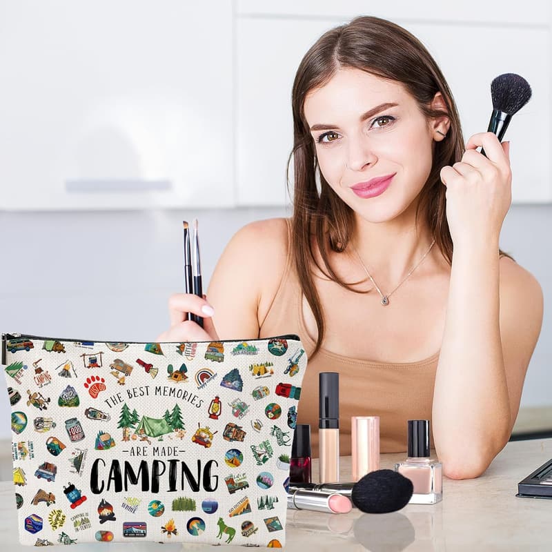 Beige Camping Makeup Bag for Women and RV Owners