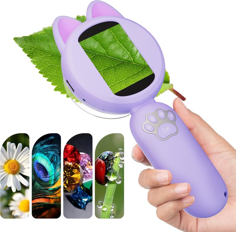 Kids Digital Microscope with 2-Inch Screen & 8 LED Lights, Purple