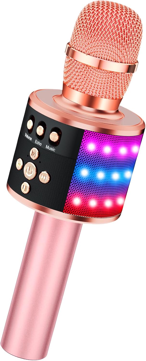 Bluetooth Karaoke Microphone with Disco Lights - Portable & Giftable