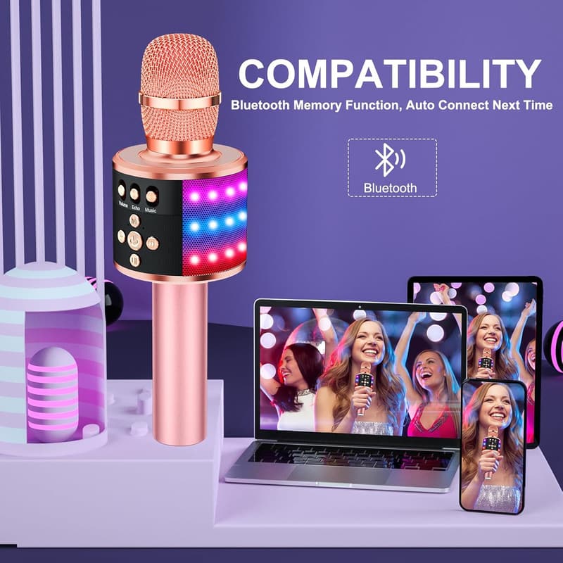 Bluetooth Karaoke Microphone with Disco Lights - Portable & Giftable