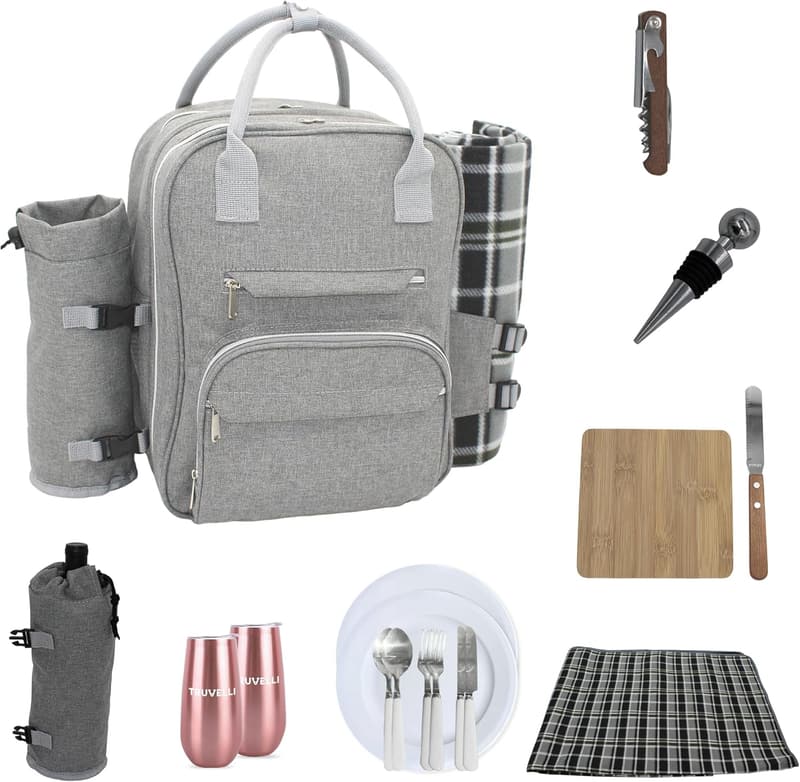 Luxury Picnic Backpack Set for 2 with Blanket & Wine Holder