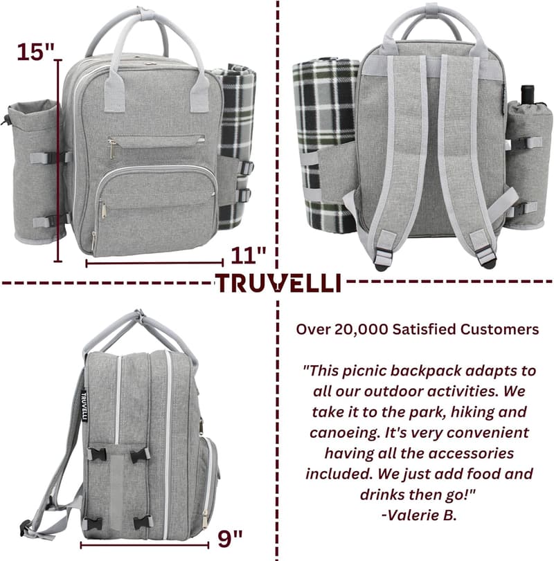 Luxury Picnic Backpack Set for 2 with Blanket & Wine Holder