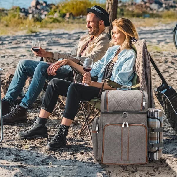 Beach Picnic Backpack Set for 4 with Insulated Cooler