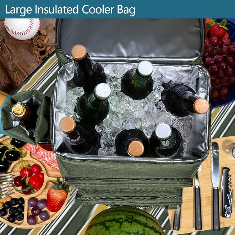 Picnic Basket Backpack for 4 with Insulated Cooler & Blanket