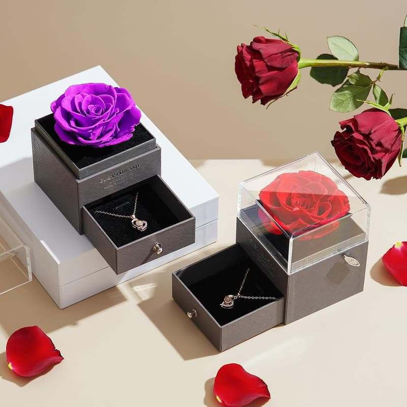Birthday Music Box with Rose and Necklace for Mom
