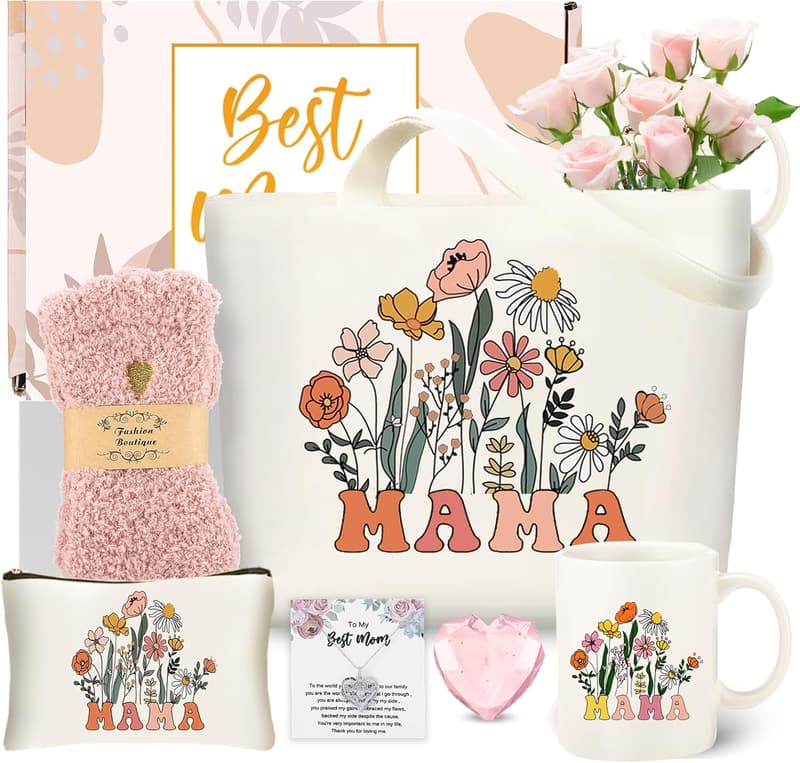 Mom's Birthday Gift Set: 11oz Mug & Necklace with Tote Bag