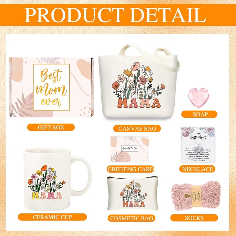 Mom's Birthday Gift Set: 11oz Mug & Necklace with Tote Bag