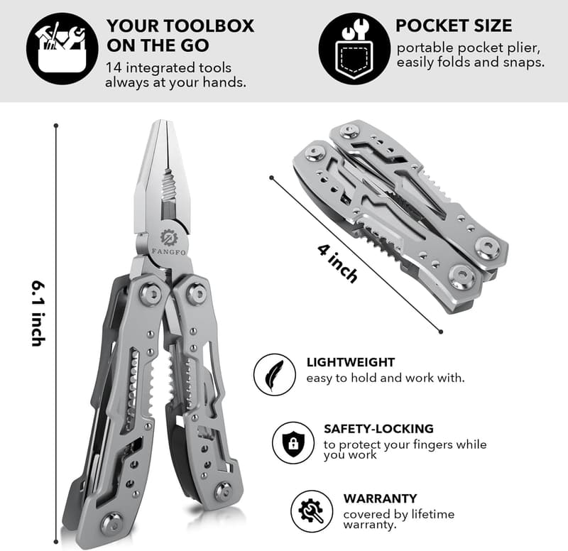 Premium 14-in-1 Stainless Steel Multitool Pliers for Dad