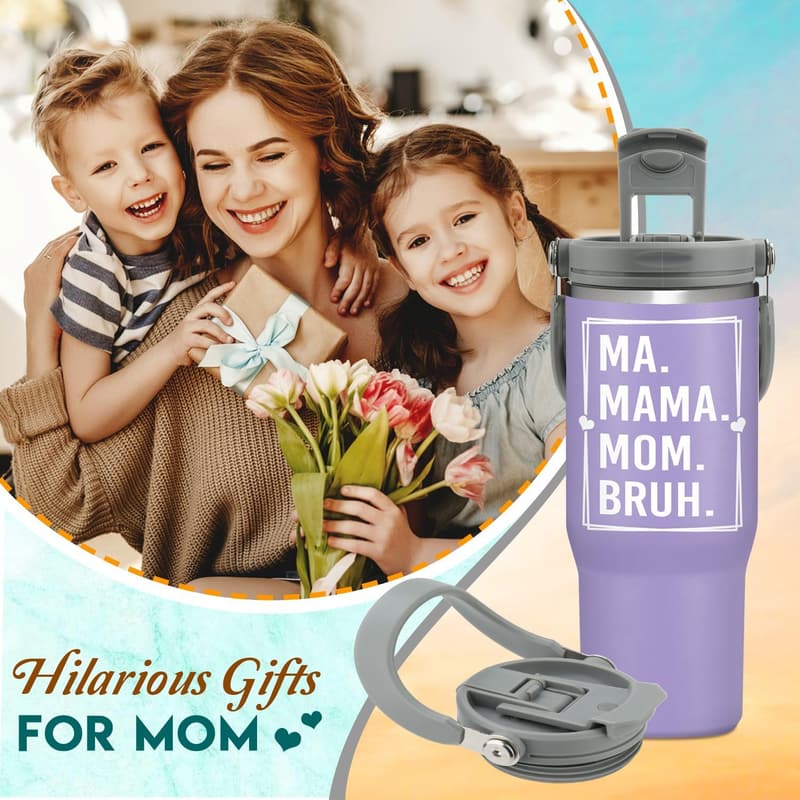 Mother's Day 30oz Travel Tumbler with Handle & Straw