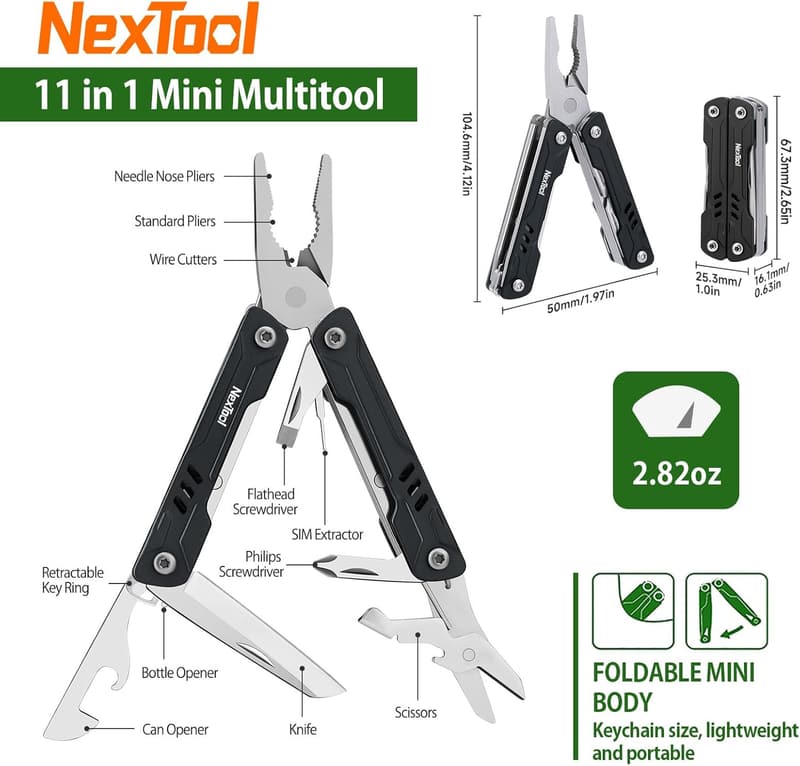 Compact 11-in-1 Multitool Keychain for Men - Ideal for DIY & Travel