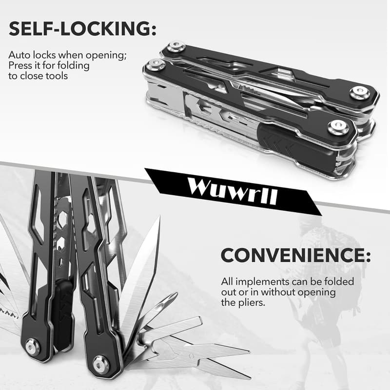 16-in-1 Stainless Steel Multitool with Safety Lock for Men