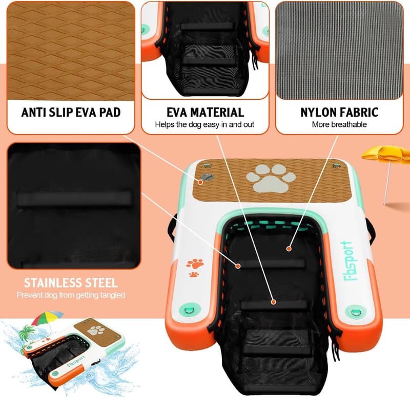 Inflatable Dog Pool Ramp with Non-Slip EVA Ladder