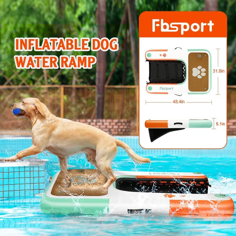 Inflatable Dog Pool Ramp with Non-Slip EVA Ladder