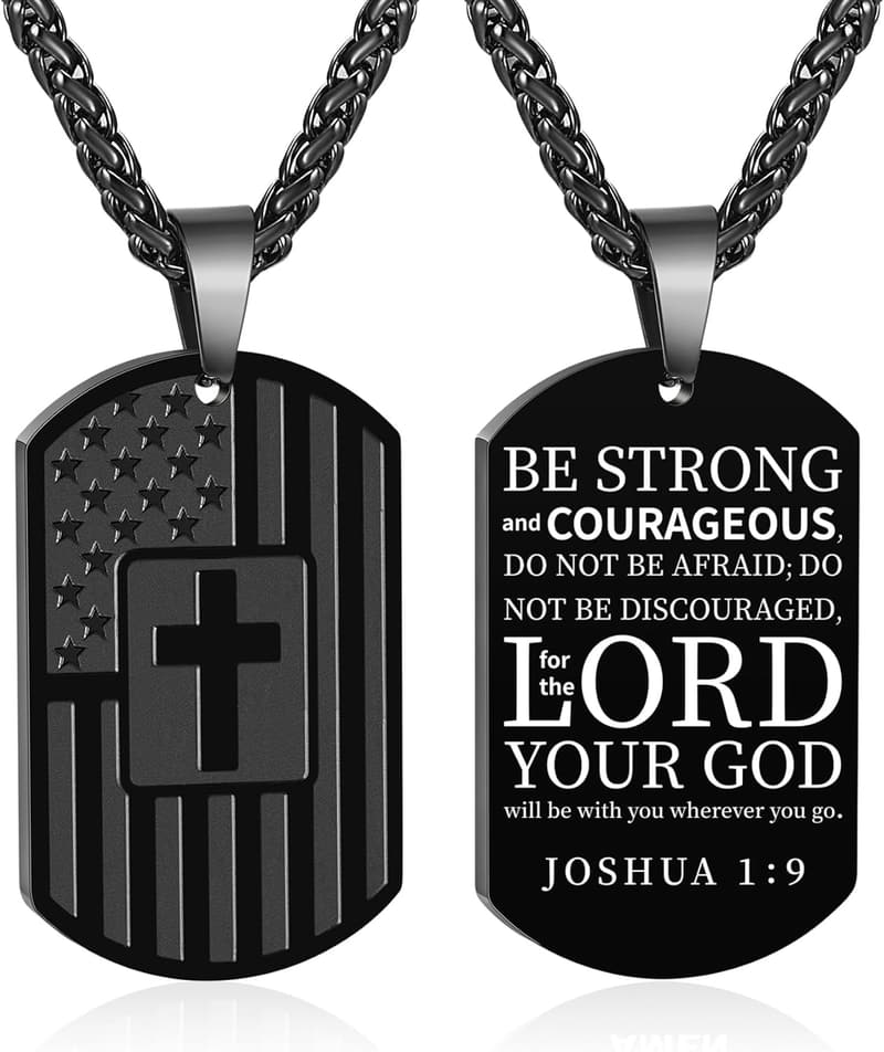 Graduation Gift - American Dog Tag Bible Verse Necklace for Him