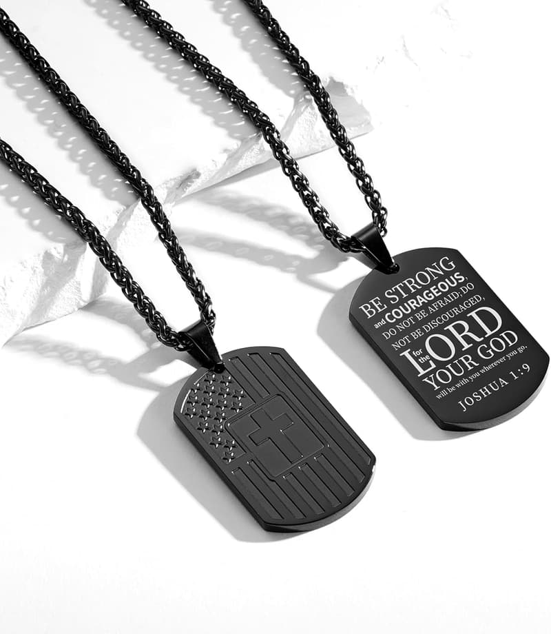 Graduation Gift - American Dog Tag Bible Verse Necklace for Him