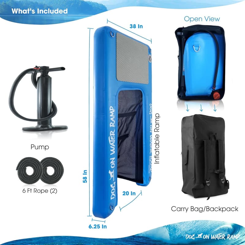 Dog Water Ramp with Backpack & Pump for Boats and Pools